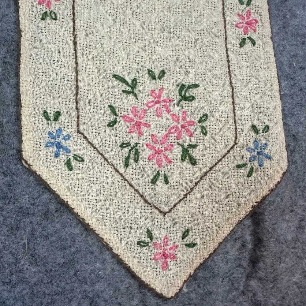 Pair of 2 Vintage Doilies Chair Arm Covers Embroider Floral Matching Set Linens